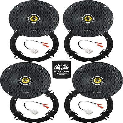 KICKER Speakers 6.5 inch for Hyundai Santa Cruz 2022 Upgrade Kit - 4 Pack of CS Series with Adapters and Harness, Coaxial 6 1/2 Car Audio Front and Rear Door Speaker CSC65, 46CSC654