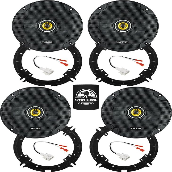 KICKER Speakers 6.5 inch for Hyundai Santa Cruz 2022 Upgrade Kit - 4 Pack of CS Series with Adapters and Harness, Coaxial 6 1/2 Car Audio Front and Rear Door Speaker CSC65, 46CSC654