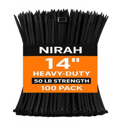 14 inch Zip Ties Heavy Duty Black, 50 Lb Tensile Strength UV resistant, Self-locking, Multi-purpose Nylon Cable Ties Heavyduty Wire Ties, Tie Wraps for Office, Home,Outdoors, Cable Management by Nirah