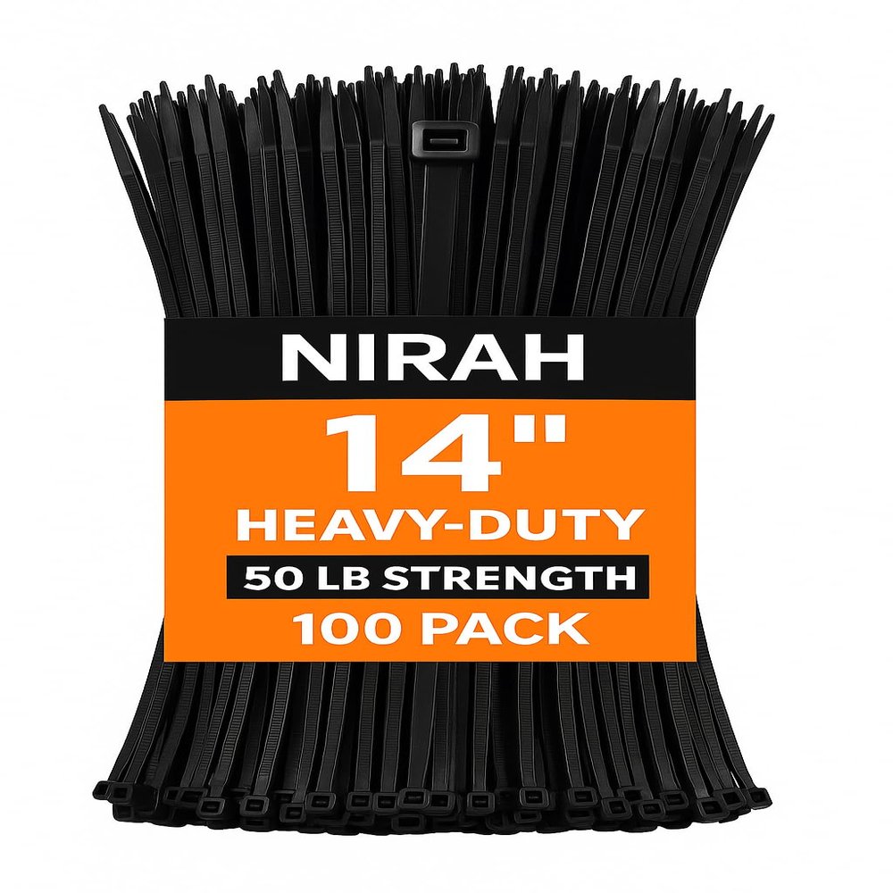 14 inch Zip Ties Heavy Duty Black, 50 Lb Tensile Strength UV resistant, Self-locking, Multi-purpose Nylon Cable Ties Heavyduty Wire Ties, Tie Wraps for Office, Home,Outdoors, Cable Management by Nirah