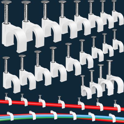 400 Pcs Cable Clips 4/6/8/10mm Nail in Cable Clips with Steel Ethernet Cable Clips Cable Wire Clips Cable Tacks Cable Nails Speaker Wire Clips Coaxial Cable Staples RG6 RG59 CAT6 RJ45 Wire Wall Clips