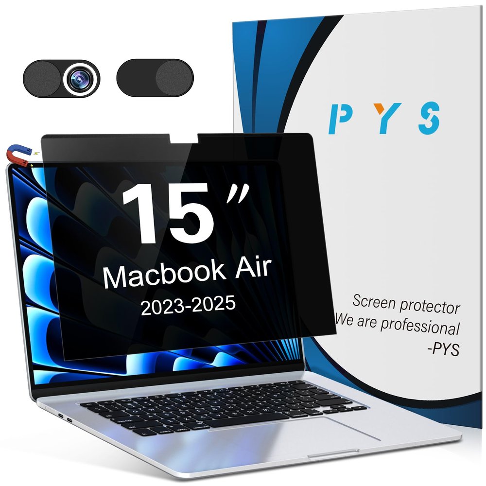 PYS Magnetic Privacy Screen for MacBook Air 15.3 Inch (2025/2024/2023, M4, M3, M2 Chip) - Removable Anti-Glare Protector with Camera Cover Slide, Anti-Blue Light Filter for Mac Air 15.3" Laptop