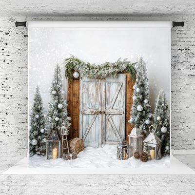 Christmas Backdrop Photography Kate Santa Barn Door Xmas Tree Background Bohemia Studio Props Photo Video, 8x8ft
