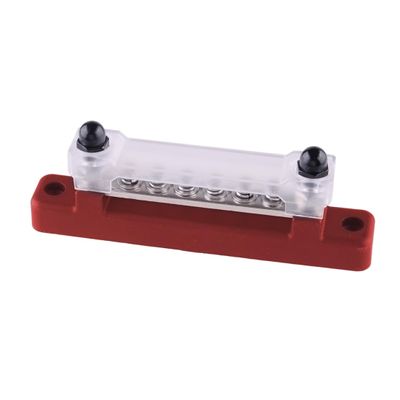 beler Red 12V RV Boat Single Row 6 Post Busbar Ground Rail Power Distribution Block with Cover