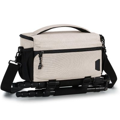 BAGSMART Small Camera Sling Bag for Photographers, Compact Camera Shoulder Bags for DSLR/SLR/Mirrorless Cameras, Waterproof Crossbody Camera Case with Tripod Holder, Ivory White
