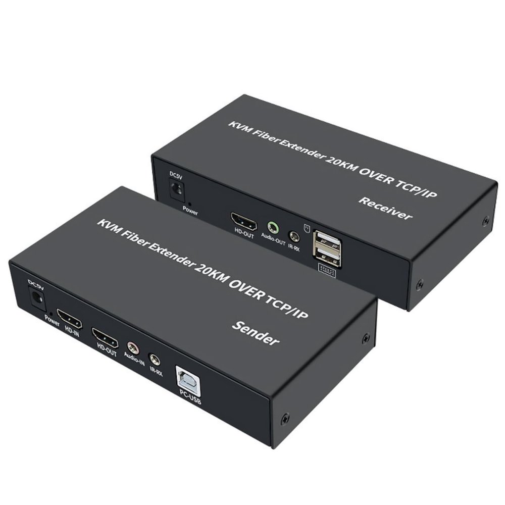 HD KVM Fiber Extender Video Resolution Up to 1080P@60Hz HD to Fiber Converter Transmission Distance Up to 20km Support USB Mouse Keyboard
