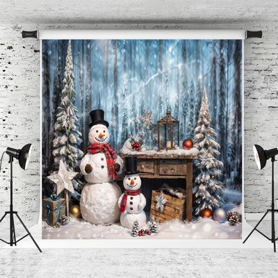 Kate Christmas Snowman Backdro for Photography Winter Outdoor Xmas Trees Background for Kids Photo Studio Props (10x10ft)