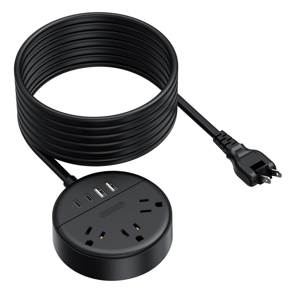 NTONPOWER 2 Prong Extension Cord 9.8ft, 1625W/15A 2 Prong Power Strip, 3 Outlets & 2 USB A & 2 USB C, 2 Prong to 3 Prong Outlet Adapter, Rotating Plug, Wall Mount, Ideal for Older House Office Desktop