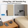 NTONPOWER 2 Prong Extension Cord 9.8ft, 1625W/15A 2 Prong Power Strip, 3 Outlets & 2 USB A & 2 USB C, 2 Prong to 3 Prong Outlet Adapter, Rotating Plug, Wall Mount, Ideal for Older House Office Desktop view 2