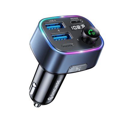 Syncwire Bluetooth 5.4 FM Transmitter Car Adapter 48W(PD 36W & 12W) [Light Switch] [Hi-Fi Deep Bass] [Fast Charging] Wireless Radio Music Adapter LED Display Hands-Free Calling Support USB Drive