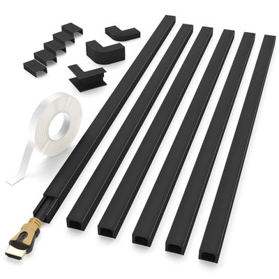 94'' Black Cord Hider, Delamu Cord Cover Wall, One-Cord Channel Cable Hider, Wire Hiders Covers for Cords, Cable Cover Raceway, Cord Covers for Tv Wires on Wall, 6xL15.7 W0.59 H0.4in, Small, Black