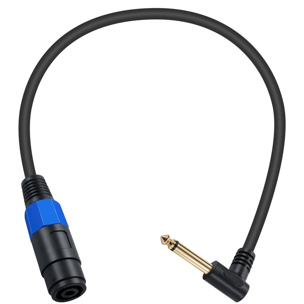 Poyiccot Speakon Female to 1/4 Speaker Cable, 90 Degree Right Angle Speakon to 1/4 Inch TS Speaker Cable for 22AWG Gauge Audio Plug Amplifier Connection dj Heavy Duty Cord Wire with Twist Lock,1.5ft