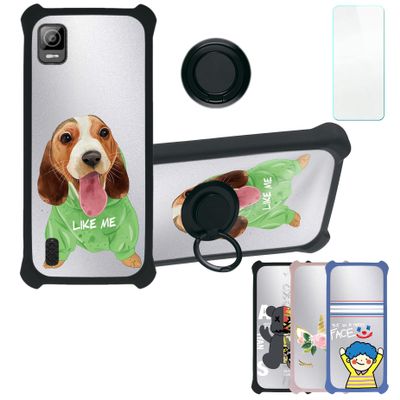 Aroepurt Koobee K100 Case Compatible with Ans Koobee K100 Phone Case SL004T Case Cover [with Tempered Glass Screen Protector][Hard PC + Soft Silicone][Ring Support] [Silver Reflect Light] DYH-SSG