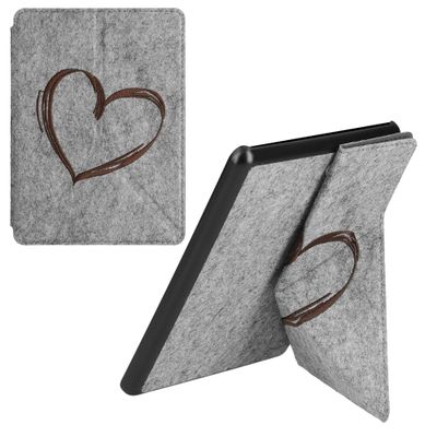 kwmobile Felt Origami Case Compatible with Amazon Kindle Paperwhite 11. Generation 2021 - Case Cover Stand - Brushed Heart Dark Brown
