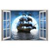 3D Pirate Ship Fake Windows Wall Sticker,Removable Ocean Sea Window View Ship in Moonlight Faux Windows Wall Decals for Kids Bedroom Living Room Decoration,23.6"x17.3" view 1