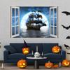 3D Pirate Ship Fake Windows Wall Sticker,Removable Ocean Sea Window View Ship in Moonlight Faux Windows Wall Decals for Kids Bedroom Living Room Decoration,23.6"x17.3" view 2