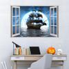 3D Pirate Ship Fake Windows Wall Sticker,Removable Ocean Sea Window View Ship in Moonlight Faux Windows Wall Decals for Kids Bedroom Living Room Decoration,23.6"x17.3" view 4