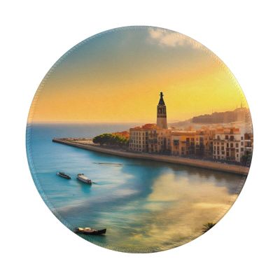 Sunset in Barcelona Round Mouse pad 8in, 100% Polyester Fabric, Bottom 3mm Rubber pad, Office, Games, Learning, for Desktop, Laptop, Personal Computer, Console, etc.