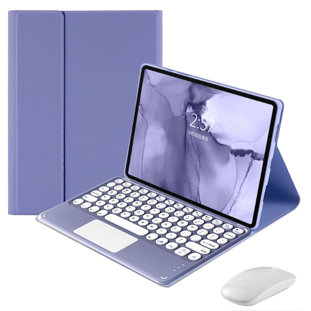 QYiiD Touchpad Keyboard Case with Mouse for Lenovo Tab P12 Pro 2021 Release 12.6 Inch (TB-Q706F TB-Q706Z), Folio Keyboard Case Cover with Cute Round Key Wireless Detachable TouchPad Keyboard, Purple