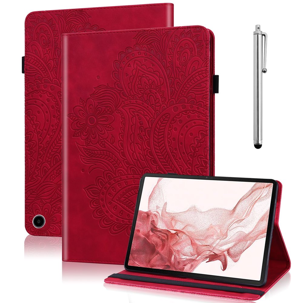 VODEFOX Case for Amazon Kindle Fire Max 11 Case (13th Generation, 2023 Release) 11",PU Leather Folio Stand Embossed Peacock Flower Stand Cover for Fire 11 Tablet - Red