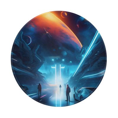Science Fiction Future Round Mouse pad 8in, 100% Polyester Fabric, Bottom 3mm Rubber pad, Office, Games, Learning, for Desktop, Laptop, Personal Computer, Console, etc.
