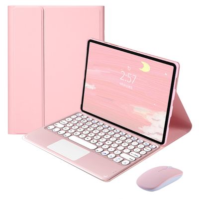 QYiiD Touchpad Keyboard Case with Mouse for Lenovo Tab P11 Plus 2021 / Tab P11 2020 11 inch (Model: TB-J606F TB-J606X TB-J616F), Folio Keyboard Case Cover with Cute Round Key Wireless Keyboard, Pink