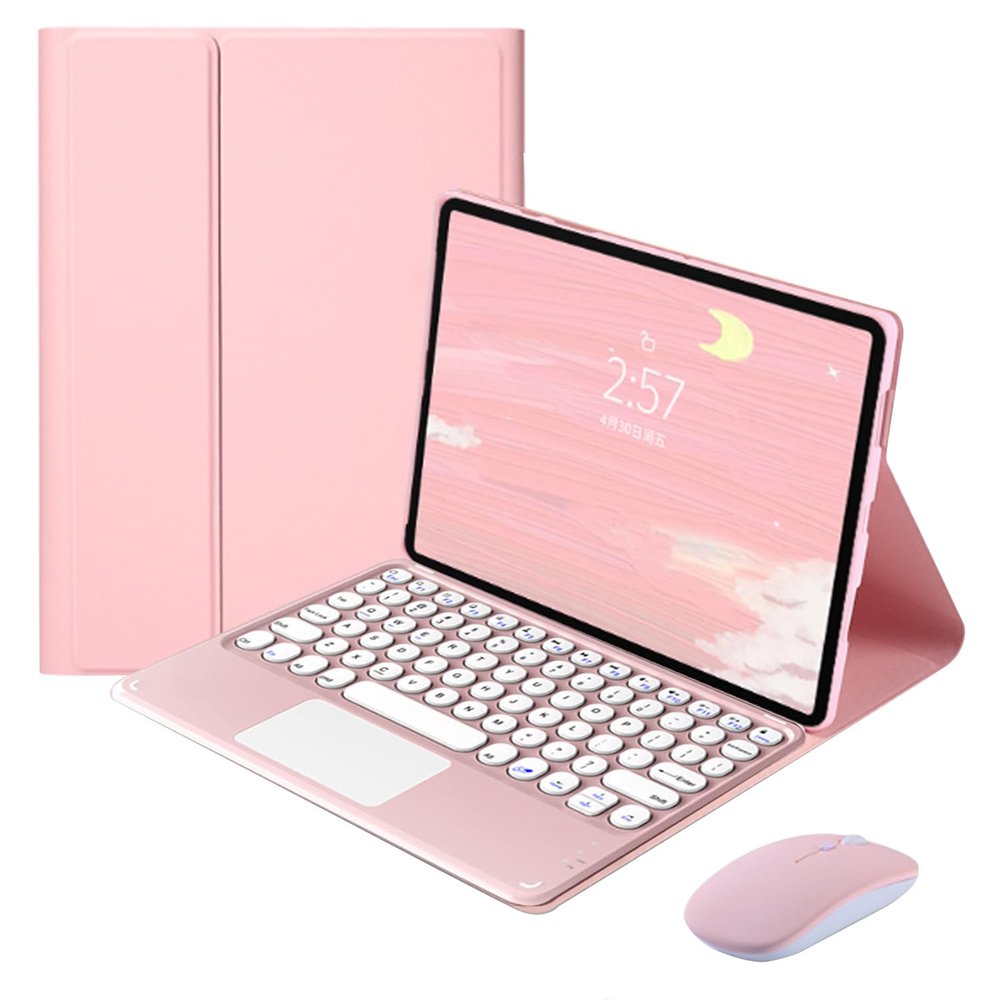 QYiiD Touchpad Keyboard Case with Mouse for Lenovo Tab P11 Plus 2021 / Tab P11 2020 11 inch (Model: TB-J606F TB-J606X TB-J616F), Folio Keyboard Case Cover with Cute Round Key Wireless Keyboard, Pink