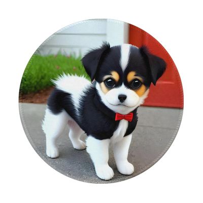 Black and White Puppy Round Mouse pad 8in, 100% Polyester Fabric, Bottom 3mm Rubber pad, Office, Games, Learning, for Desktop, Laptop, Personal Computer, Console, etc.