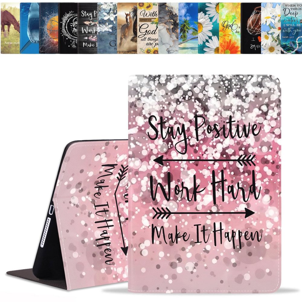 BWOOLL Case for Samsung Galaxy Tab A7 10.4 inch 2022/2020 (SM-T500/T503/T505/T507/T509), Inspirational Quote Stay Positive Work Hard and Make It Happen Slim PU Leather Stand Cover with Auto Wake/Sleep