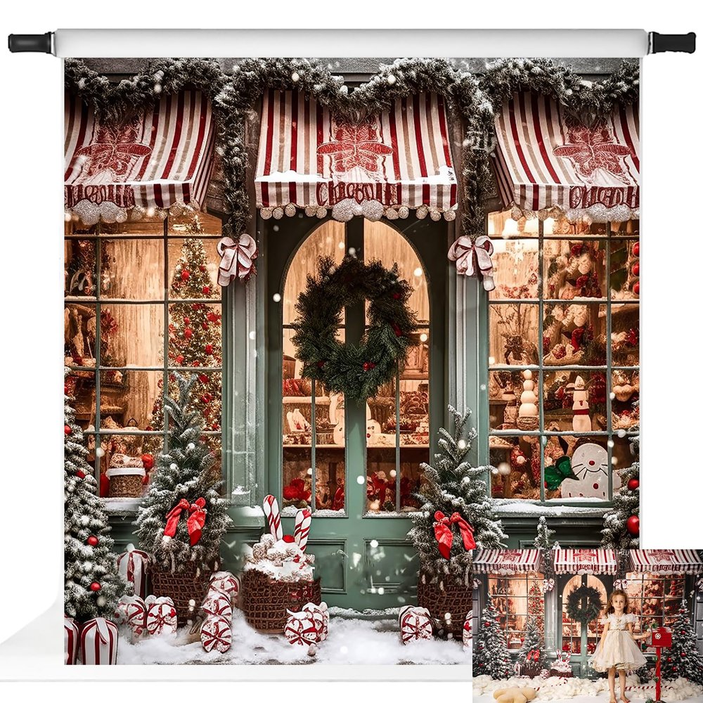 Kate Christmas Backdrop for Pictures Winter Snow Gift Store Backdrops Xmas Trees Background for Home Decoration Photo Booth Props (10x10ft)