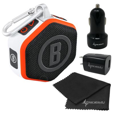 Wearable4U - Bushnell Wingman Mini Orange/White GPS Bluetooth Speaker with Cleaning Cloth and Wall/Car Chargers Bundle