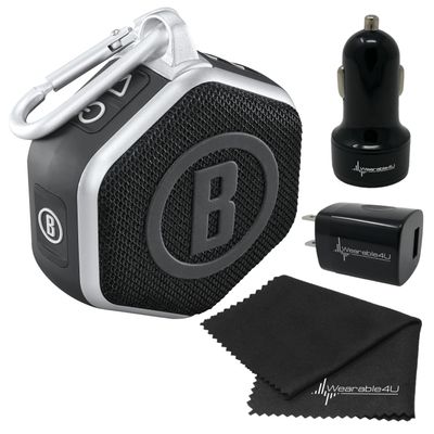 Wearable4U - Bushnell Wingman Mini Black/Silver GPS Bluetooth Speaker with Cleaning Cloth and Wall/Car Chargers Bundle