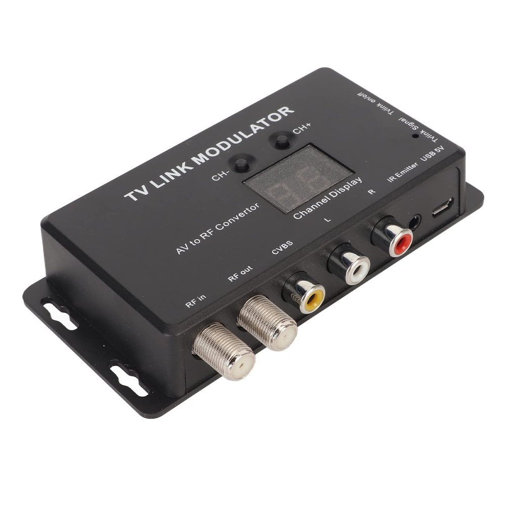 TV Link Modulator, Professional Modulator Modulator AV to RF Converter with USB Cable for A V Source Set Top Boxes, Support PAL NTSC