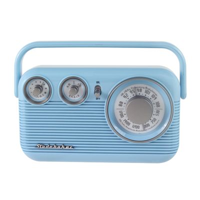 Studebaker Sky Blue SB2003 Retro Portable AM FM Radio | Built in Speaker | AC Powered/Battery | Aux-in Cable (Bundle)