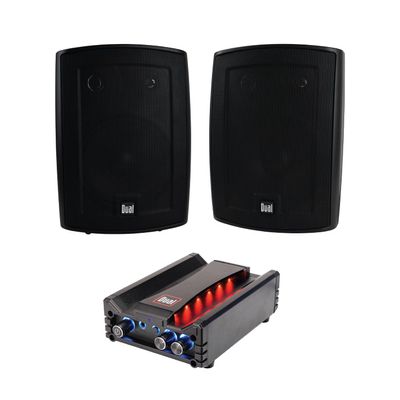 Dual Electronics LU63PB Black 3-Way High Performance Outdoor Indoor Speakers DBTMA100 Black Micro Wireless Bluetooth 2 Channel Stereo Class-D Amplifier