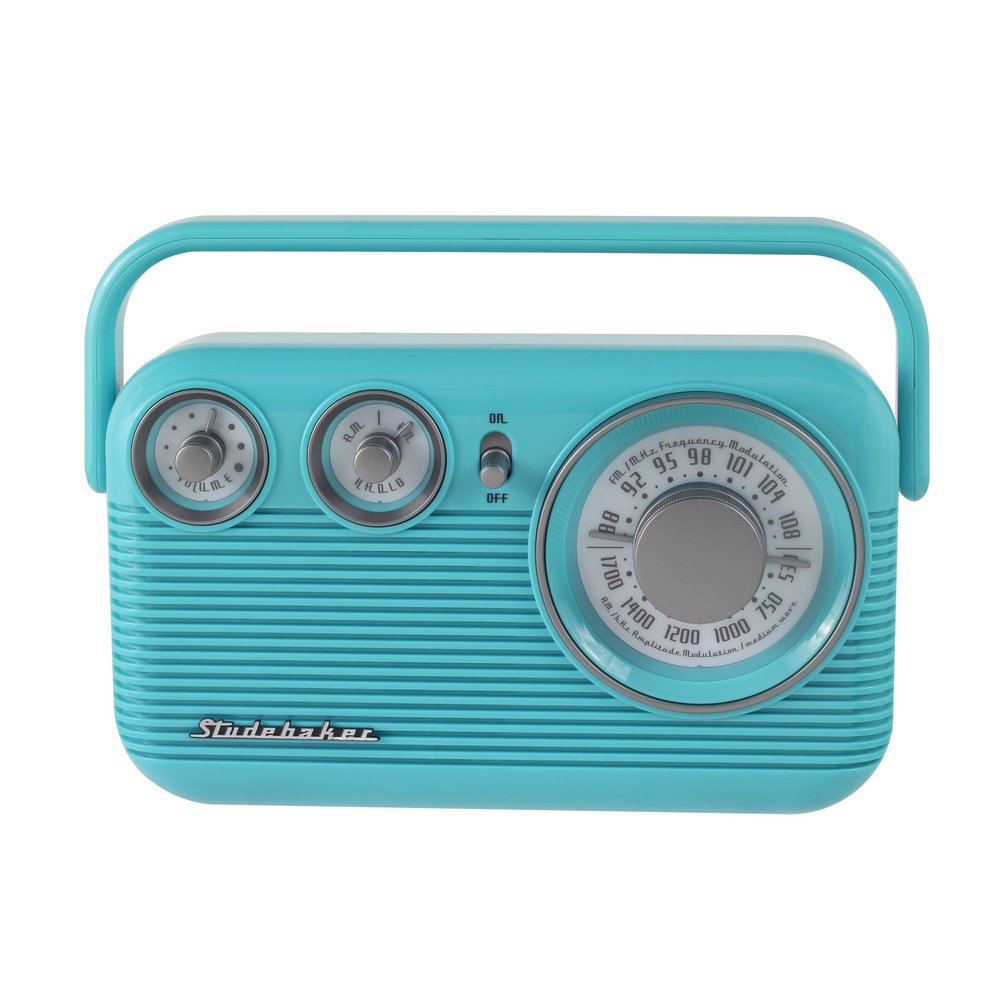 Studebaker SB2003 Retro Portable AM FM Radio | Built in Speaker | AC Powered/Battery | Aux-in Cable (Bundle) (Turquoise)