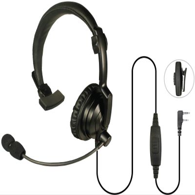 PRYME Lightweight, Wired Headset w/Flexible Boom Mic, Single Speaker, and Leatherette Ear Pad (w/Plug for Vertex Mobile Radios)