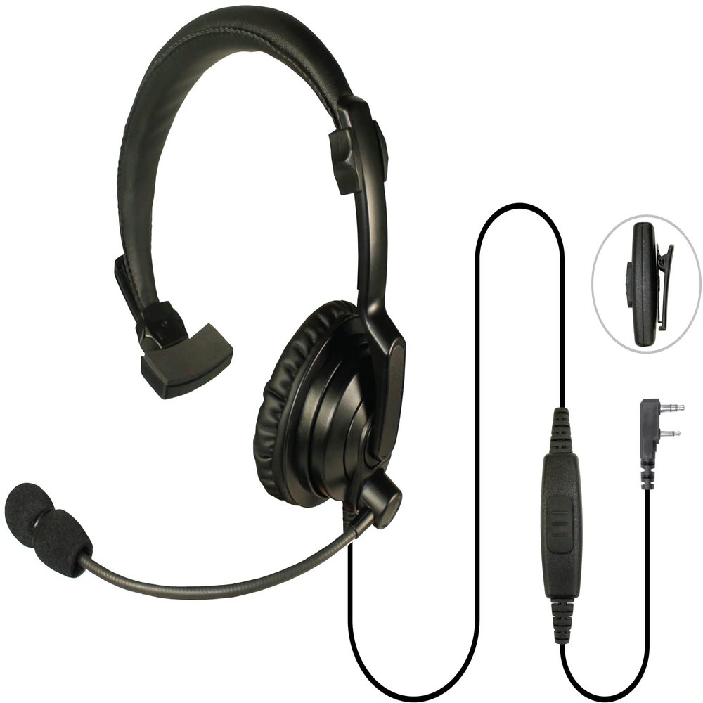 PRYME Lightweight, Wired Headset w/Flexible Boom Mic, Single Speaker, and Leatherette Ear Pad (w/Plug for Vertex Mobile Radios)