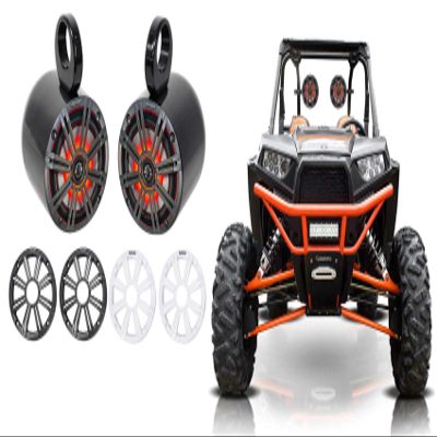 KICKER (2) 45KM654L 6.5" 390w Marine LED Speakers w/Charcoal with White Grilles KM65 Bundle with 2 Rockville MAC65B 6.5" Black Aluminum Wakeboard Tower Speaker Pod Enclosures