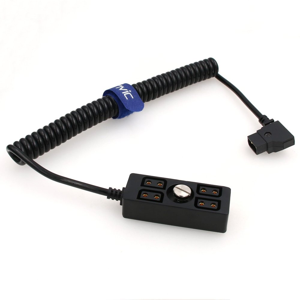 Eonvic 4 Port Ptap Female to Dtap Male Power Splitter Cable for Teradek ARRI Sound Device RED Camera, Dtap Fourway Splitter with 1/4-20 Screw (Coiled Cable)
