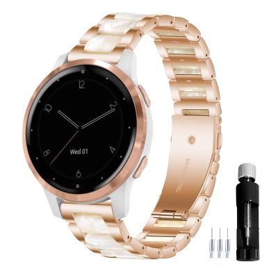 Gheper 18MM General Resin Stainless Steel Watchband Compatible with Garmin Vivoactive 4S/Vivomove 3S 39mm/Venu 2S/Forerunner 255S Music Smartwatch Wristband Replacement Metal Strap