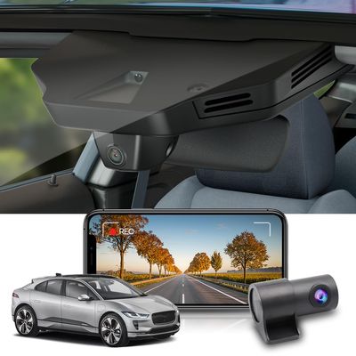 Fitcamx 2K Dual Dash Cam Suitable for Jaguar I-PACE EV400 S SE HSE 2019 2020 2022 2023, OEM Factory Style, Front 1440P+Rear 1080P Video, Built-in WiFi, Loop Recording, G-Sensor, Easy to Use, 64GB Card
