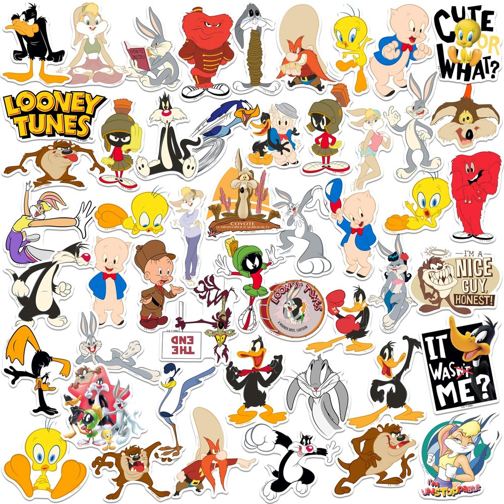 Looney Tunes 50ct Vinyl Large Deluxe Stickers Variety Pack - Laptop, Water Bottle, Scrapbooking, Tablet, Skateboard, Indoor/Outdoor - Set of 50