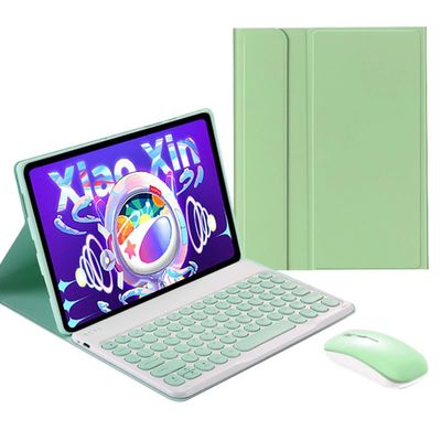 QYiiD Keyboard Case with Mouse for Lenovo Tab P12 Pro 2021 Release 12.6 Inch (TB-Q706F TB-Q706Z), Folio Slim Smart Keyboard Case Cover with Cute Round Key Wireless Detachable Keyboard & Mouse, Green