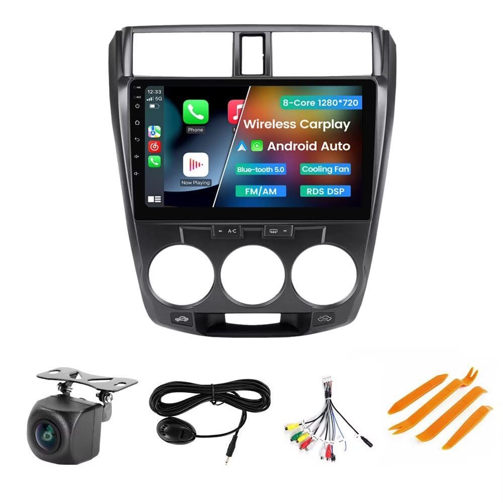 Car Stereo Radio for Honda City 2008-2013 - Biorunn Wireless Wired Car-Play and Android Auto GPS Navigation - (4GB+64GB) Head Unit 9 Inch Blue-Tooth 5GWiFi Update Kit RDS FM AM DSP