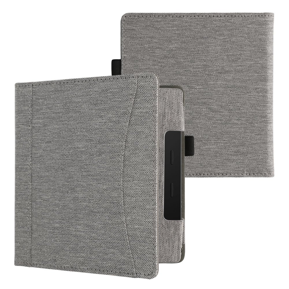kwmobile Case Compatible with Amazon Kindle Oasis 10. Generation - Fabric Cover with Magnetic Closure, Strap, Pocket - Light Grey