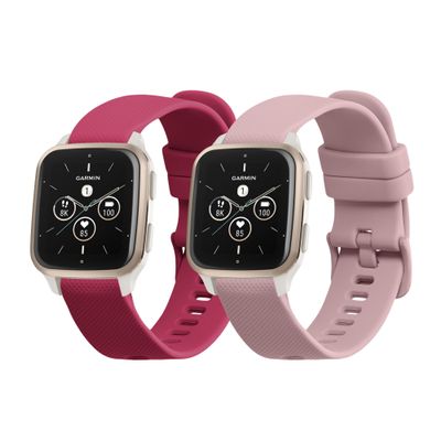 kwmobile Straps Compatible with Garmin Venu Sq 2 Music/Sq 2 / Vivoactive 6 / Vivoactive 5 Straps - 2x Replacement Silicone Watch Bands - Dusty Pink/Bordeaux