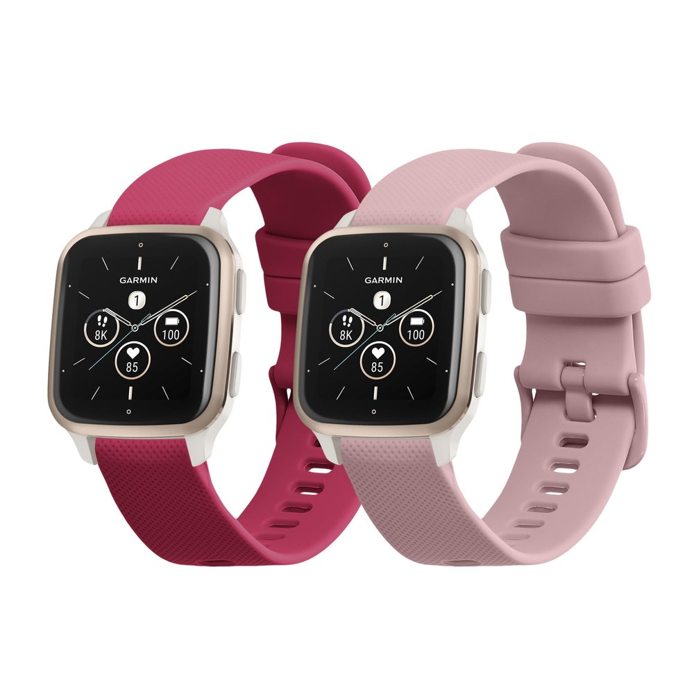 kwmobile Straps Compatible with Garmin Venu Sq 2 Music/Sq 2 / Vivoactive 6 / Vivoactive 5 Straps - 2x Replacement Silicone Watch Bands - Dusty Pink/Bordeaux