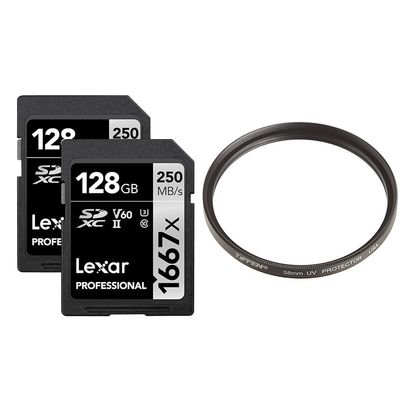 Lexar Professional 1667x 128GB (2-Pack) SDXC UHS-II Memory Cards, C10, U3, V60, Full-HD & 4K Video & Tiffen 58UVP 58mm UV Protection Filter