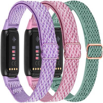 3-Pack Elastic Nylon Bands Compatible with Fitbit Luxe, Breathable Adjustable Replacement Stretchy Nylon Loop Wristband Sport Strap for Women Men, 306